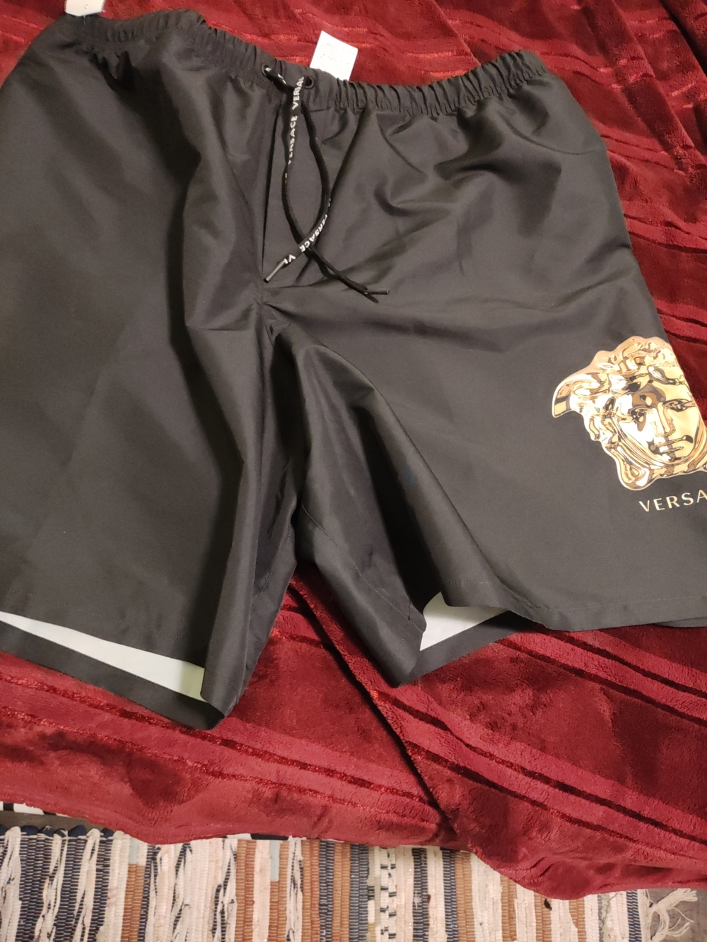 Versace Black Swim Shorts with Gold Medusa Logo XXL